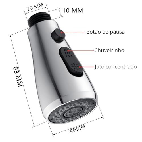 Cabeça Bico Torneira Gourmet Cozinha Chuveirinho 3 Funções