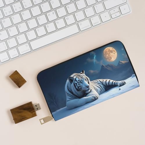 Wallet Women - Elegant White Tiger-A Print Leather Wallet for Women with Zipper, Cute Bifold Long Ladies Wallets4