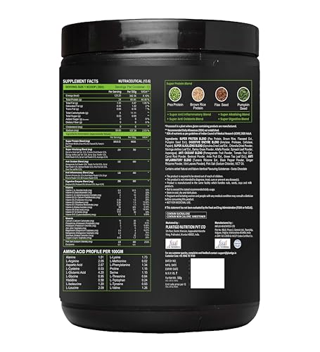 Image of Plantigo Clean Protein Powder Men & Women | 24g Plant Protein, 4.4g BCAA, 2g Leucine, 4g Fiber | No Sugar, No Dairy, No Preservatives | 4x Fast Digest, Stress & Muscle Recovery | Swiss Chocolate 500g