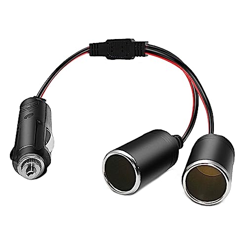 Adaptador divisor de encendedor de cigarrillos de 12 V y 24 V, cable de extensión para encendedor de cigarrillos de 16 AWG con fusible de 15 A, versión mejorada 1 macho a 2 enchufes hembra, cable de