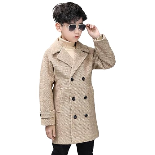 Boys Peacoat Notch Lapel Double Breasted Trench Coat Classic Winter Jacket for 3-10 Years
