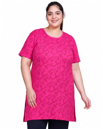 Image of In Love Women's All-Over Printed Cotton Plus Size Longline T-Shirt with Pockets
