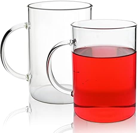 DEDEYA 20.5oz/600ml Large glass Coffee Mug with handle,set of 2, Extra Large clear Borosilicate glass cups for Coffee Tea Beverage, wide mouth big capacity easy to clean Glass Mugs