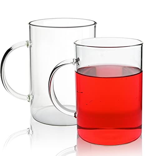 DEDEYA 20.5oz/600ml Large Glass Coffee Mug with Handle,Set of 2, Clear Borosilicate Glass Cups for Coffee Tea Hot Beverage, Dishwasher & Microwave Safe Glass Mugs