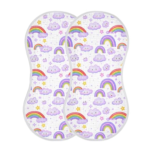 xigua Colorful Rainbows Muslin Baby Burp Cloths Set of 4, Super Soft & Absorbent Burping Rags, Cotton Burp Clothes Shower Gift for Newborn, Baby Girls and Boys2