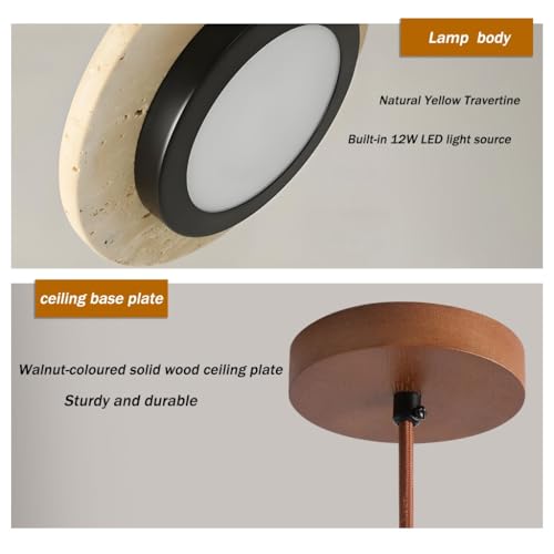 Lampe suspendue LED wabi-sabi en travertin jaune lustre 3 branches