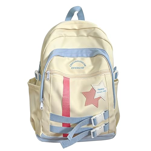 jupkem Y2K Cute Stars Aesthetic Backpack Colorful Casual Fashion Daypack Laptop Backpacks Light Travel Rucksack (White Blue)
