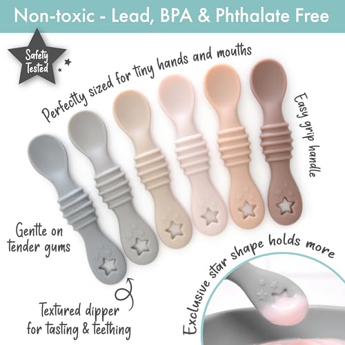 Image of PrimaStella 6-Piece Silicone Baby Feeding Spoons - First Stage Infant Spoons, Soft-Tip Baby Training Spoon - Infant Utensils Feeding Supplies - Dishwasher & Boil-proof (Neutrals)