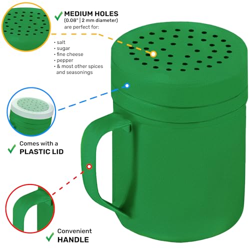 Image of CUSINIUM 10oz Forest Green Stainless Steel Salt Pepper Dredge Shakers - With Plastic Cap - With Handle - Pack of 2