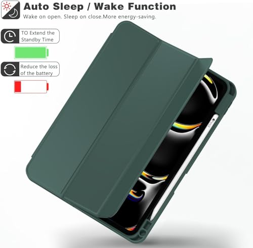 Image of TechTrendz for iPad Pro 13 Inch Case M5 /M4 (2025 /2024) with Pencil Holder, Smart Cover with Protective Trifold Stand, Auto Wake /Sleep, Support Pencil Pro, Green