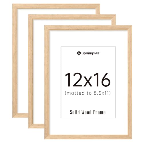 Image of upsimples 12x16 Picture Frame Solid Wooden, Nursery Wall Frames Set of 3
