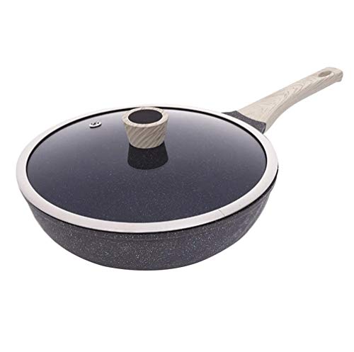 SMSOM Cacerola de Wok, sin salteada química Sombra de 12.5 pulgadas, olla de hierro chino de acero al carbono con mango de madera, fondo plano resistente a los rasguños para estufas eléctricas, inducc