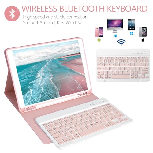 HOTLIFE Keyboard Case for iPad 10.2 Inch 9th Generation 2021/iPad 2020(8th Gen)/iPad 2019 (7th Gen)/iPad Air 3 2019/ipad Pro 10.5 inch, Built-in Pen Holder and Detachable Bluetooth Keyboard(Pink) - Image 4