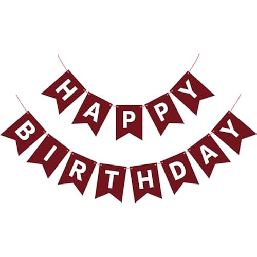 Burgundy Birthday Banner Sign Happy Birthday Bunting Banner Garland for Kids Girl Woman Tea Party Decorations Bunting Flag Party Supplies