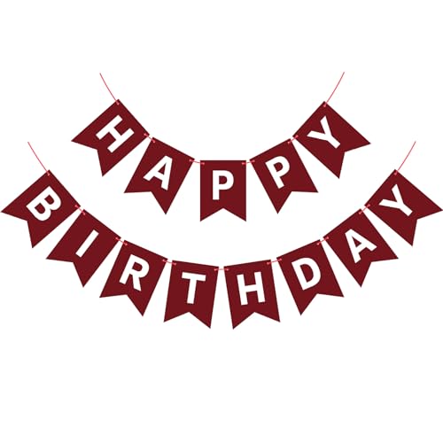 Waenerec Burgundy Birthday Banner Sign Happy Birthday Bunting Banner Garland for Kids Girl Woman Tea Party Decorations Bunting Flag Party Supplies