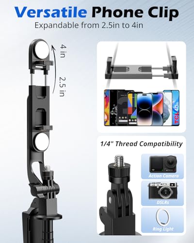 UBeesize 64\'\' Extendable Selfie Stick Tripod with Light & Remote, Adjustable Phone Tripod Stand for iPhone 17-11, Android, Camera, Travel Vlogging & Video Recording - Thumbnail 5