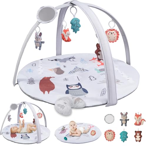Image of BAYMI Baby Gym Play Mat, Baby Play Gym with 6 Detachable Sensory Toys, Foldable Tummy Time Activity Mat for Sensory & Motor Skills Development, Baby Toys Gift for 0-3, 3-6, 6-12 Months