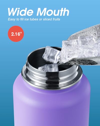 Image of Coolflask 40 oz Water Bottle Insulated with Straw & 3 Leakproof Lids