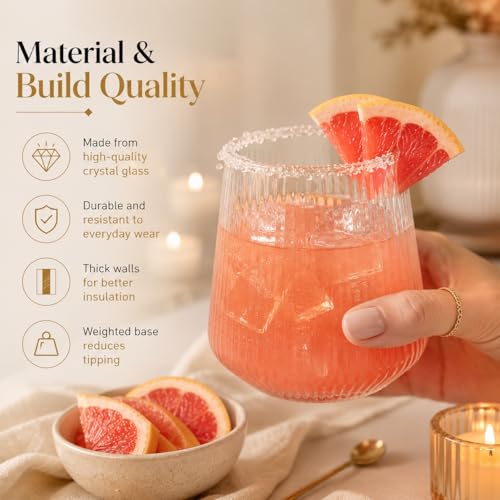 Image of bellemax 300ML Juice and Water Glass Stylish Crystal Highball Drinking Glasses, Medium Size Tumbler Glasses for Juice, Water, Milk, lassi, Cocktails and Sharbat (TR-15, 6 Count (Pack of 1))
