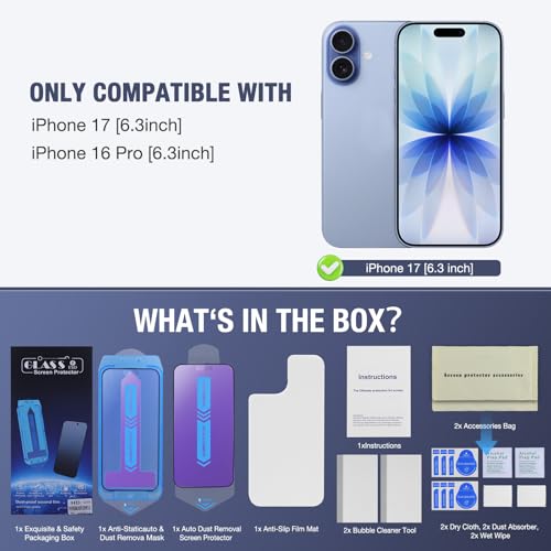 SIERDE 2-Pack Anti Blue Light Matte Screen Protector for iPhone 16 Pro and iPhone 17 6.3-inch 9H Tempered Glass, Full Coverage, Anti-Fingerprint, Auto Dust-Elimination, No Bubble, Easy Installation - image 6