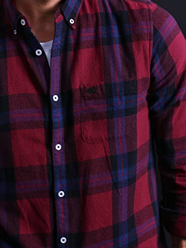 Image of THE BEAR HOUSE Men's Cotton Slim Flannel Button-Down Casual Shirt |Maroon |L |TBH-UBER-MR-L |