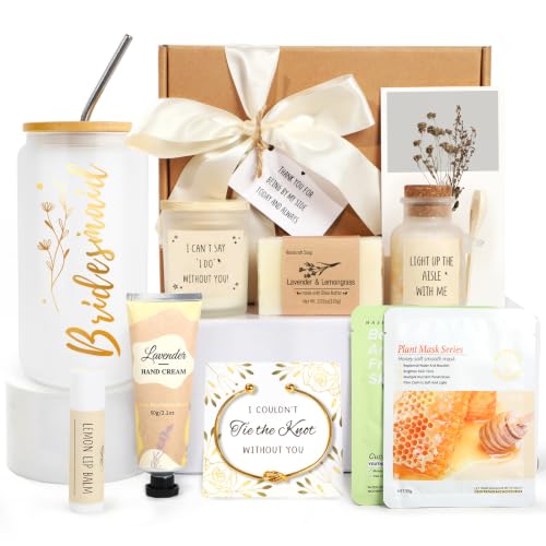 Bridesmaid Gifts Will You Be My Bridesmaid Proposal Box Set for Wedding Day 10PCS Hamper Pamper Gifts with 16oz Glass Candle & Hand Cream Bridal Shower & Spa Self Care Present