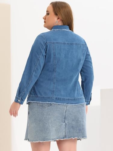 Agnes Orinda Plus Size Denim Jackets for Women Frayed Hem Classic Washed Jean Jacket4