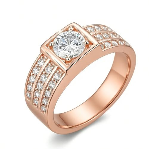 Dsnyu Anillo de oro blanco, alianzas de boda para mujer, sello con moissanita, anillo de oro blanco de 9 quilates, 14 y 18 quilates, I 1/2, Oro rosa de 14 quilates, Moissanita