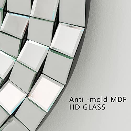 Round Mirror Wall Decor, 32'' Large Wall Mirrors With Mosaic Glass Framed, Modern 3D Decorative Silver Mirrors For Bedroom, Living Room, Entryway (Ga-M91) #TOP7