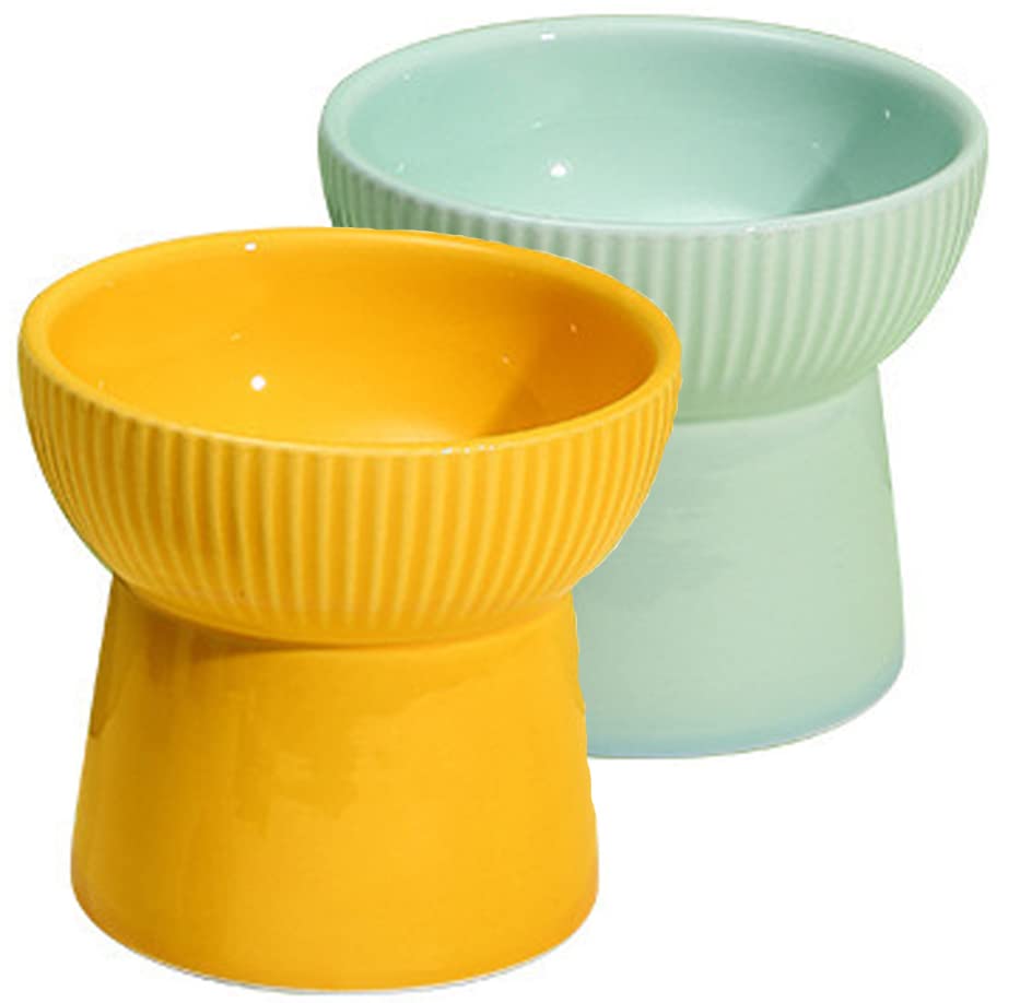 Image of PETANGEL Ceramic Cat Food Or Water Bowl, 2 Pcs Raised Cat Feeder Dish with Stand, Elevated Pet Food Bowl for Cats and Small Dogs, Stress Free Backflow Prevention, Anti Vomiting Reduce Neck Burden