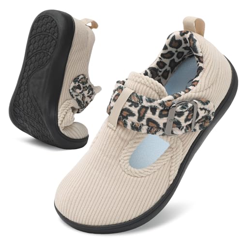 Womens Slippers Comfy Wide House Shoes Adjustable Diabetic Bunion Swollen Recovery Shoes Ladies Pregnancy Maternity Moccasin Slippers Indoor Outdoor Leopard Print Loafer Size 8