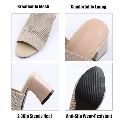 Women'S Knit Stretchy Fish Mouth Chunky Heel Sandals With Adjustable Ankle Strap Fashion Comfortable Mesh Breathable Slingback Block Heel Sandals Summer Casual Work Office Wedding Dressy Pumps2