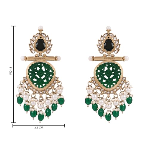 Image of I Jewels Traditional Kundan & Pearl Style Dangle Earrings For Women