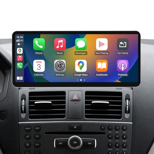 Road Top 12.3" Ultra-Narrow CarPlay Screen for Mercedes-Benz C-Class W204 (2008-2010 NTG4.0), Wireless CarPlay & Android Auto, OEM Retained, Touchscreen Upgrade with Navigation & Mirrorlink