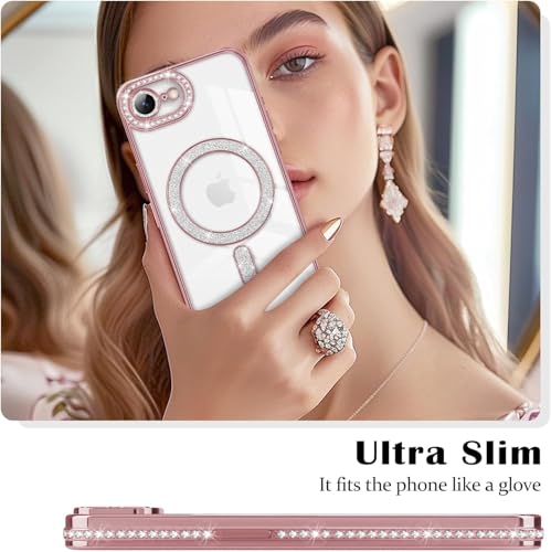 Image of DIZORO Compatible with (iPhone 17e /iPhone 16e Case) Clear Luxury Diamond Glitter Case |Camera Lens Protector with Glitter Ring |Glossy Shiny Back Cover Case for Girls Women -Pink