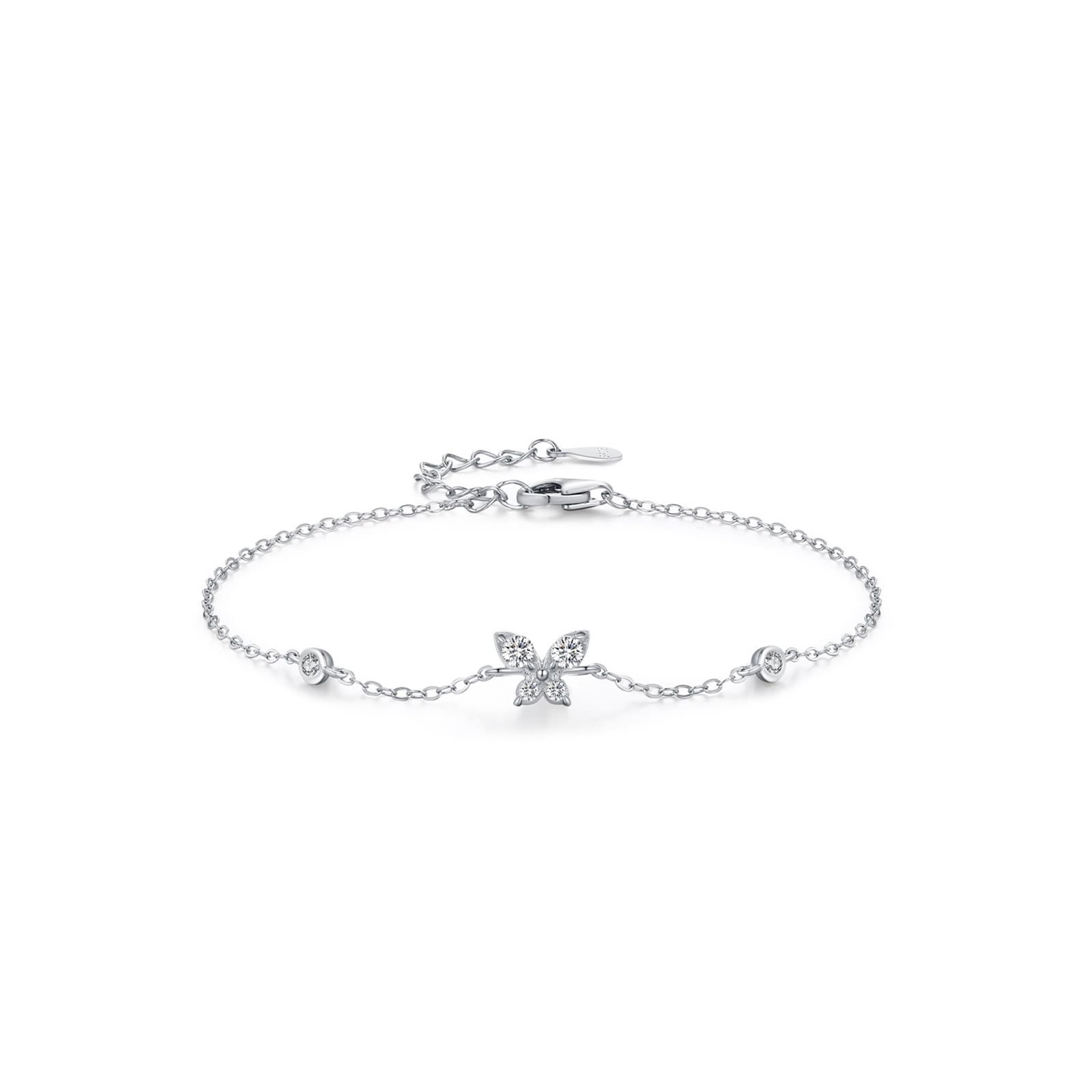 Pulseras de oro amarillo 750 de 18 quilates para mujer, cadena de mariposa con diamante auténtico, brazalete de platino 950