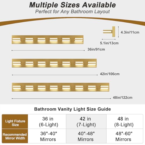 Image of IZORRO LED Modern Bathroom Lights Fixtures(8-Light,Dimmable,360Rotate),Brushed Glod Acrylic Wall Lighting,Vanity Lights for Bathroom Over Mirror - 6000k 48In (No Assembly Required)