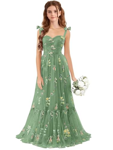 UZN Tulle Flower Embroidery Junior Bridesmaid Dresses 2026 for Wedding