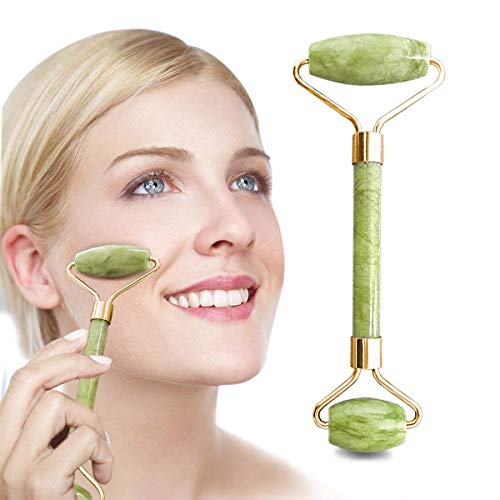 Jade Roller, Jade Roller for Face, Jade Facial Roller, 100% Natural Quartz Facial Roller Anti-aging Massage Roller for Slimming Healing Rejuvenation & Beauty, Neck Healing Slimming Massager (Green) 1