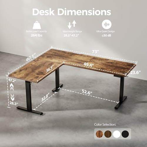 Image of Agilestic Triple Motors 73 inch x 60 inch L Shaped Standing Desk, Electric Standing Desk Adjustable Height, Extra Large Desktop Corner Table for Home Office, Gaming Workstation, Splice Board, Rustic Brown