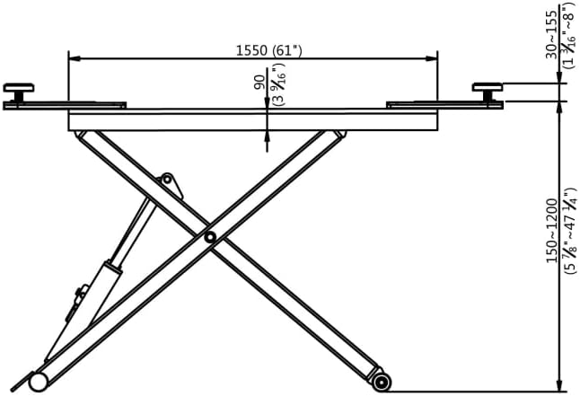 Side view dimensions of APlusLift HW-SL6600X