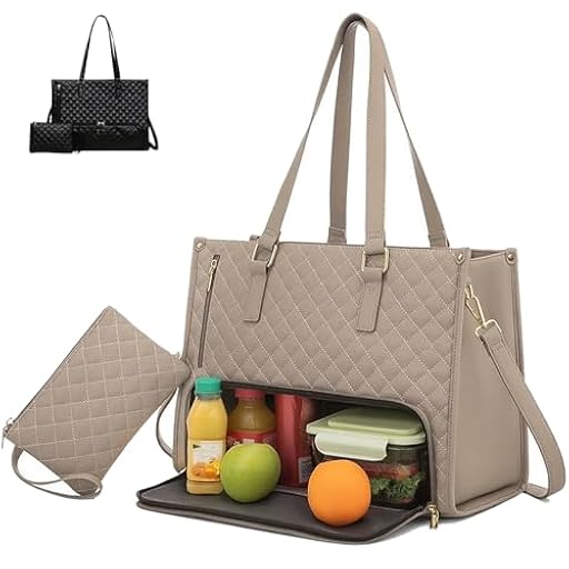 Bolsa Tote 2 en 1 Bolsa de Almuerzo para Mujeres, Combo de Bolsas de Almuerzo 2 en 1, Bolso para Laptop de 15.6 Pulgadas con Compartimento Aislado a Prueba de Fugas, Elegante Bolsa de Trabajo y Viaje | Ya disponible en tu tienda friki favorita! En mundofriki.es!