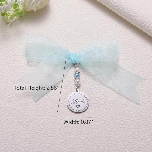 Image of MIXJOY Something Blue Gift for Bride, Wedding Day Bridal Blue Pearl Angel Wings Bouquet Garter Charm for Bride to Be