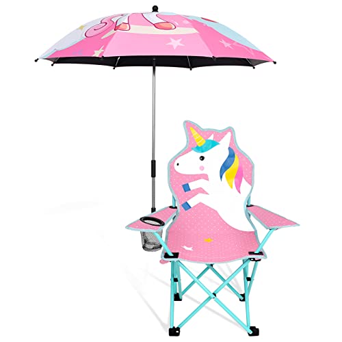 KABOER Kids Unicorn Pattern Outdoor Folding Camping Chair with Cup Holder and Carrying Bag and Umbrella Bag for Beach Picnic Camping Travel Lawn