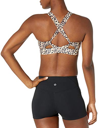 Amazon Brand - Core 10 Women's Spectrum Long-Line Strappy Cross Back Yoga Sports Bra, Caramel Cheetah, Small #TOP1