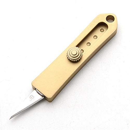 SZHOWORLD Mini Brass Keychain Knife, Compact Folding Pocket Knife, Mini EDC Knife, T10 Carbon Steel Blade, Fine Brass Handle, Keychain Accessory (Mini Retractable Knife)
