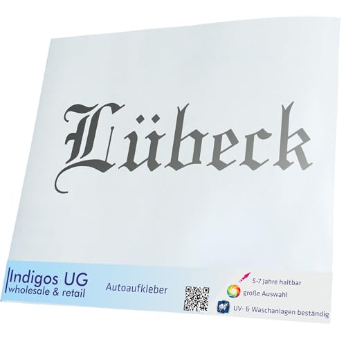 INDIGOS UG Auto Aufkleber Auto - 300x90 mm - Stadt Lubeck - Silber - Selbstklebender Sticker für Auto, Fenster, Bus oder LKW INDIGOS UG Auto Aufkleber Auto - 300x90 mm - Stadt Lubeck - Silber - Selbstklebender Sticker für Auto, Fenster, Bus oder LKW
