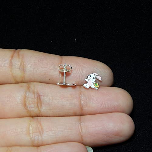 925 Sterling Silver Easter pink white Bunny Rabbit Small Stud Earrings 282423