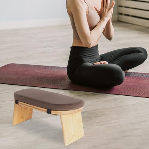 Meditation Bench Folding Bamboo Meditation Stool with Velvet Cushion & Carry Bag, Travel Meditations Seat, Comfortable Folding Kneeling Stool Chair for Mindfulness, Zen Practice Coffee - Image 3