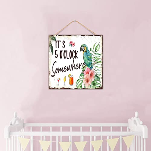 Plaque murale It's 5 O'Clock Somewhere panneau flamant rose pour deco de bar et salon